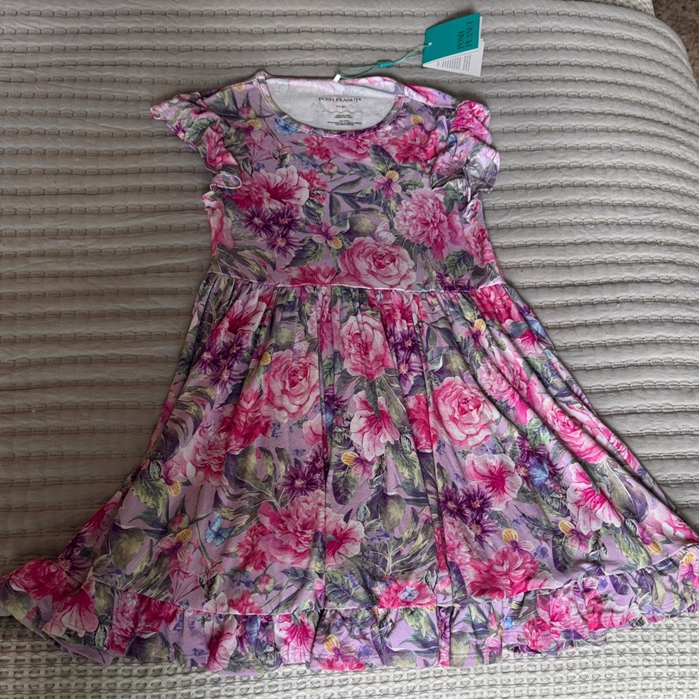 NWT Posh Peanut Pink & Purple Floral Ruffle Twirl Dress Sz 7-8Y